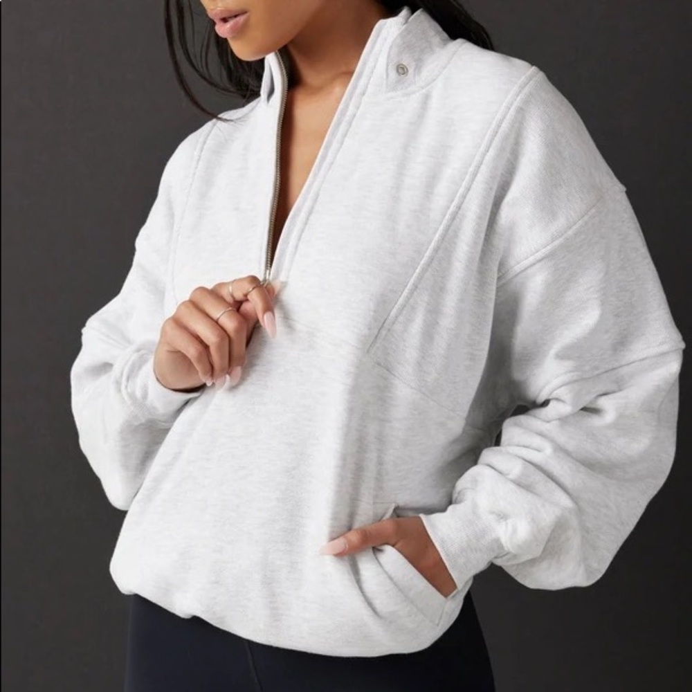 Joah Brown Retro Half Zip Sweatshirt Hoodie Pearl Grey - One Size
